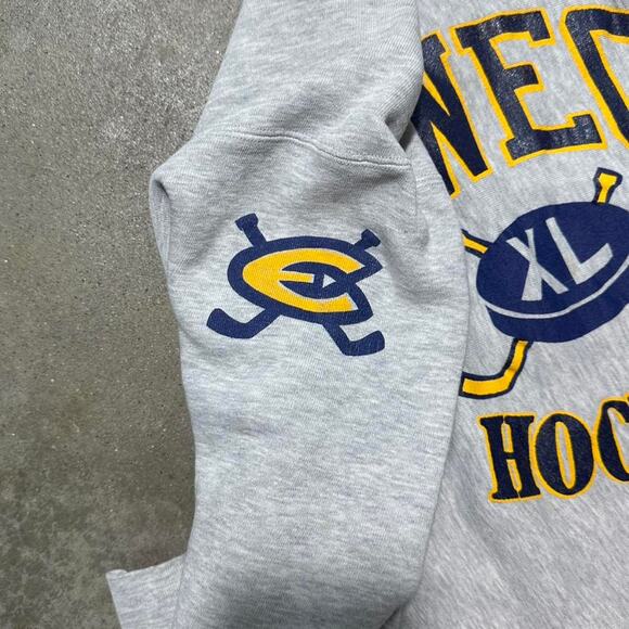 Vintage 90s UWEC Hockey Reverse Weave Style Crewneck Mens Large Grey Sweatshirt - Picture 3 of 5